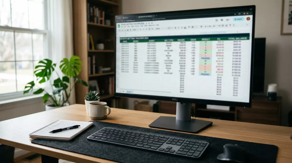 Hoja de calculo con registro de apuestas deportivas en una pantalla de ordenador