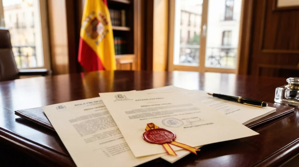 Documento oficial con sello de la DGOJ sobre mesa de despacho profesional